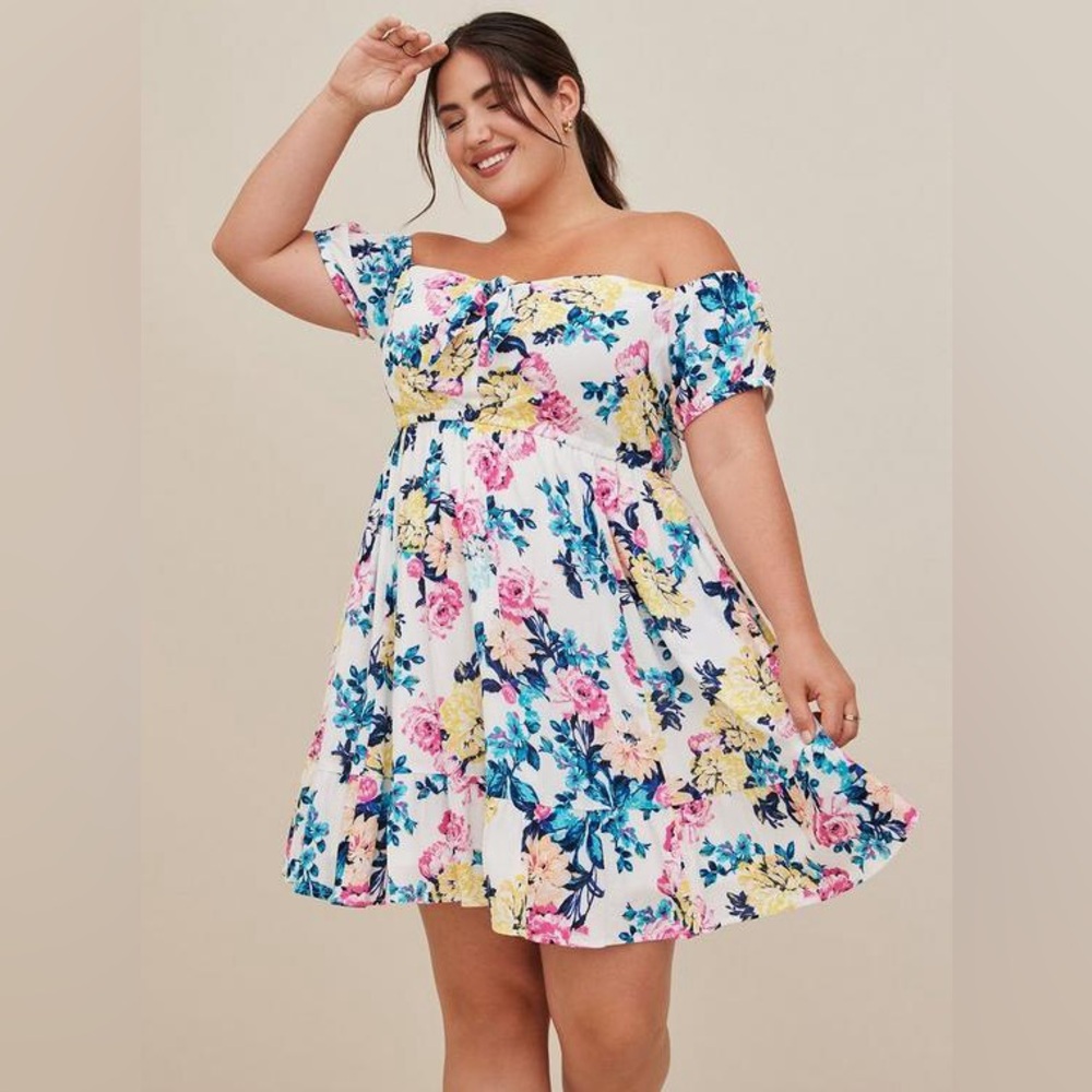 Torrid Mini Gauze Puff Sleeve Skater Dress